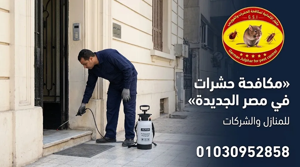 مكافحة الحشرات يفحص مدخل مبنى سكني في مصر الجديدة بالقاهرة