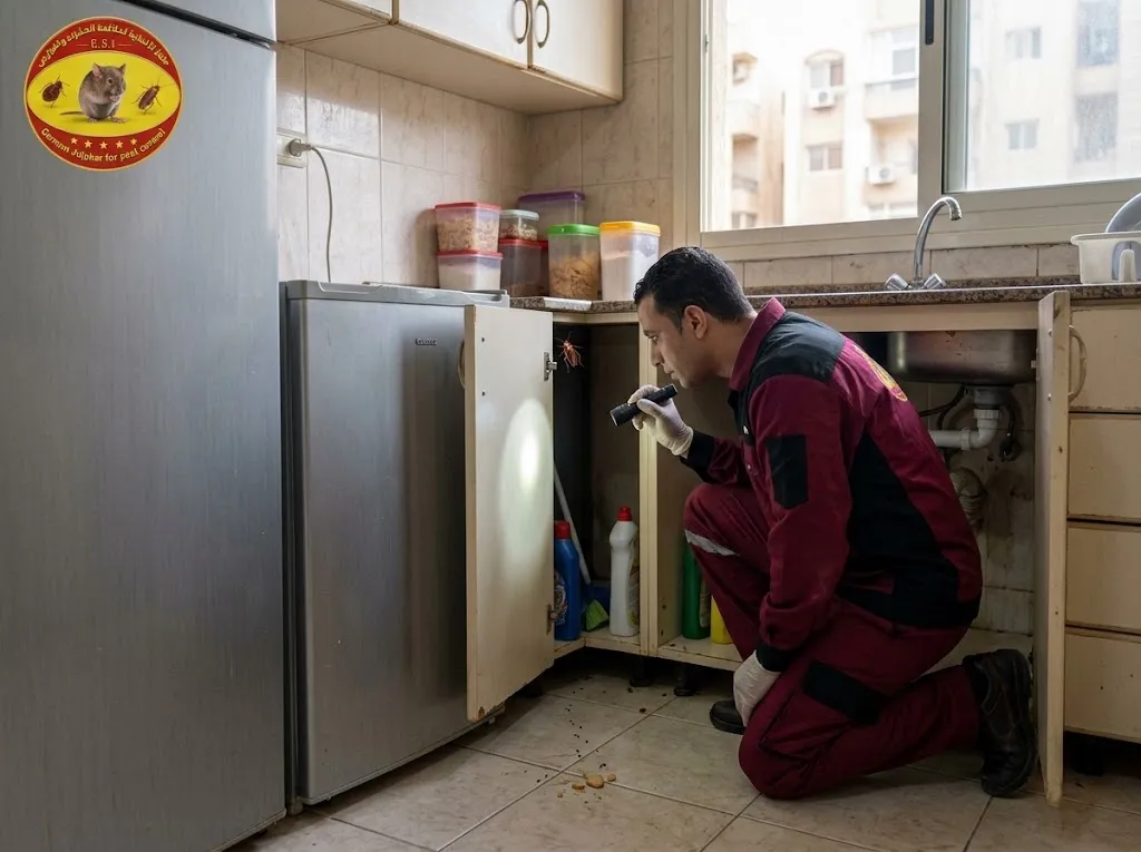 فحص مصدر الصراصير والنمل داخل شقة في مدينة نصر
